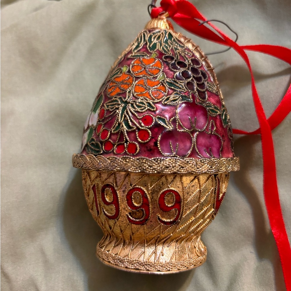 1999 Cloisonné Fruit Basket Christmas Holiday Ornament
